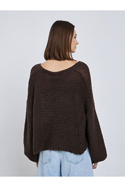 Styli Brown Boxy Fit Chunky Knit Cardigan