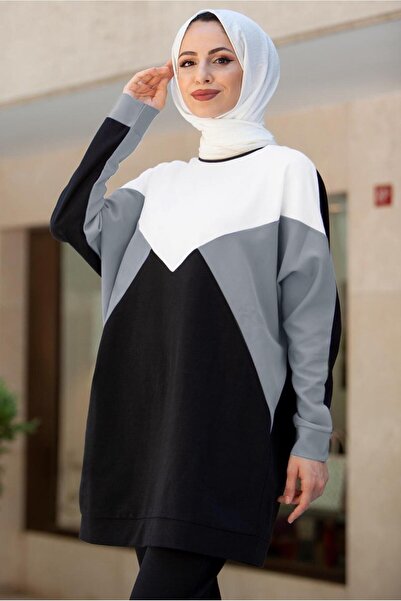 TRENDTESETTÜR Women's Gray Block Patterned Pants Suit t 4102