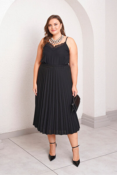 Büyük Moda Satin Pliset Skirt