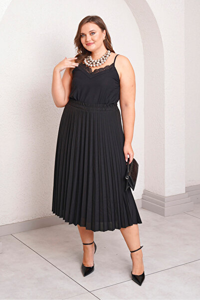 Büyük Moda Satin Pliset Skirt