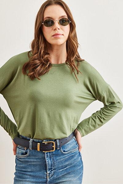 Olalook Női zöld nyakú denevér, folyékony viszkóz blúz BLZ- 19002588