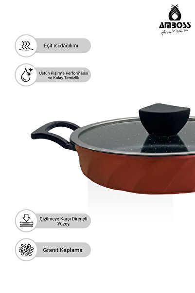 Amboss Vento 6 Piece Cast Iron Skillet Omelette Set with Glass Lid (Red)