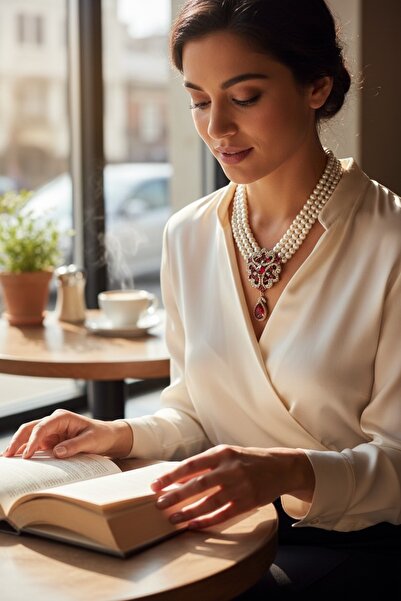 FAYRA ACCESSORIES Kristal Taşlı Su Damlası Sallantılı Tasarım İnci Kolye