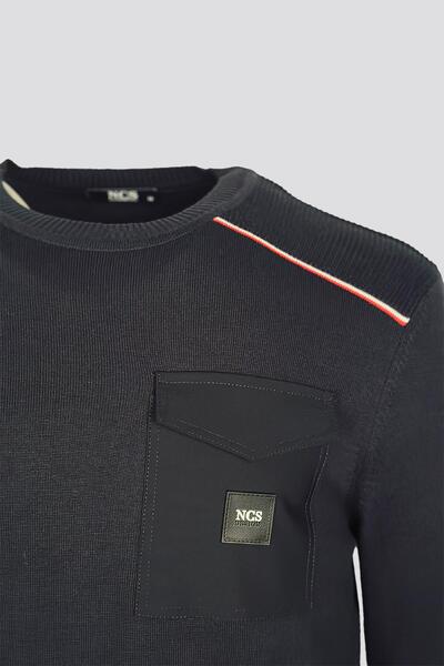NCS Men's Knitwear Crew Neck Pocket Detailed Navy Blue 3753