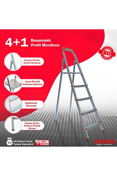 ASVERA 4+1 Basamaklı Profil Merdiven – Kaymaz, Güvenli, Ev & Bahçe Kullanımı ...