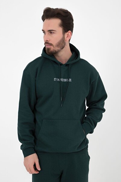 defys Πράσινο ανδρικό φούτερ - εμπριμέ και κουκούλα