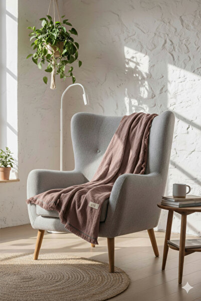 JOJOMIA بطانية تلفزيون فريج ثرو مزينة بالشراشيب مقاس 130×170 ترابي