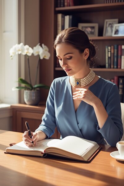 FAYRA ACCESSORIES Elmas Montür Kristal Taşlı İnci Tasma Kolye