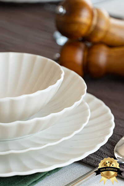 Heda Porselen Derya 24 Parça 6 Kişilik Yalın Yemek Takımı