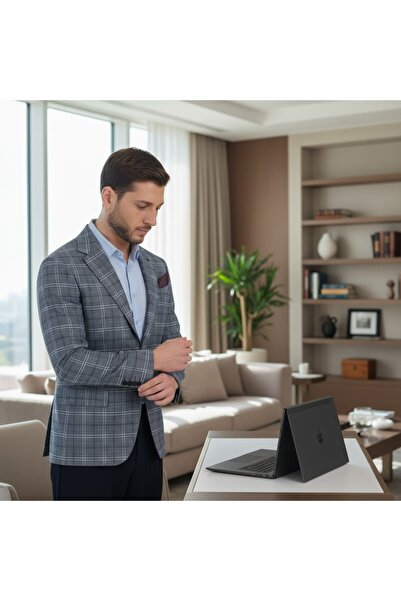 Frappoli Чоловічий темно-синій плед Marega з монокомірним спортивним піджаком з тонкою посадкою