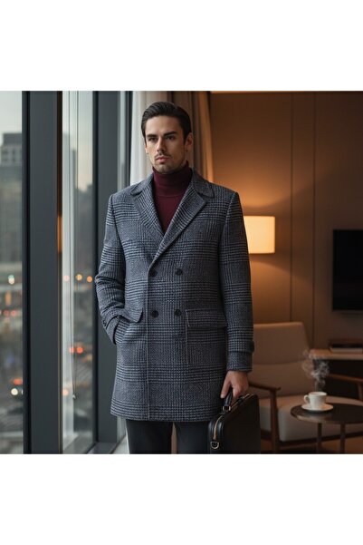 Frappoli Ανδρικό παλτό με χοντρό κασμίρ - καρό σχέδιο, κανονική εφαρμογή