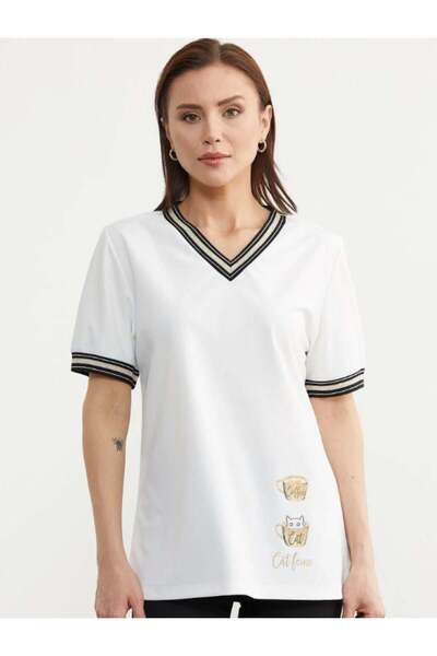 Sementa 60024 Vyaka Triko Detay Simli Baskılı Tshirt