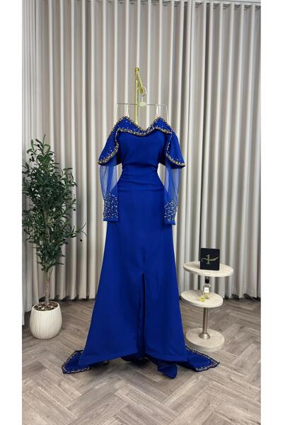 NALA FASHION Royal blue evening dress with embroidery