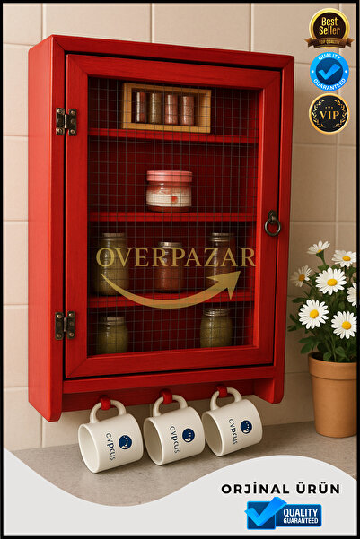 OverPazar Ahşap Özel Üretim Masif Ahşap Çam Ağacından Tel Dolap 50* 65 *10 Cm...