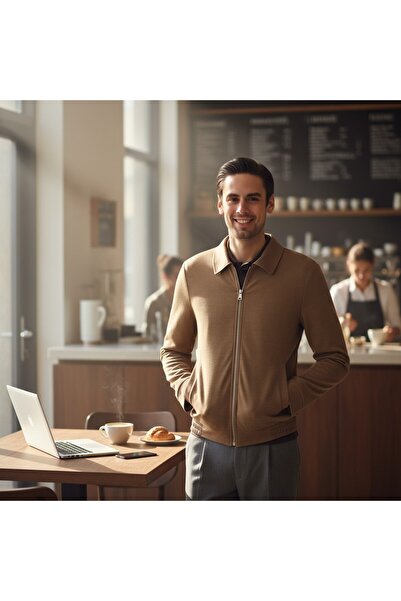 Frappoli 360 Stretching Knitted Men's Zip-Up Standard Fit Polo Neck Jacket Coat