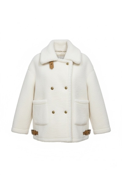 della moor Women's White Jacket Collar Oversized Plush Coat Size 40-44