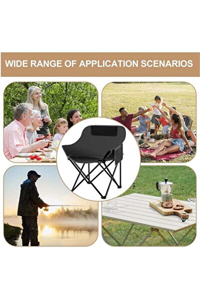 Generic Folding Moon Chair, Portable Lightweight Camping Chair with Side Pocket, Foldable Backpacking Chair