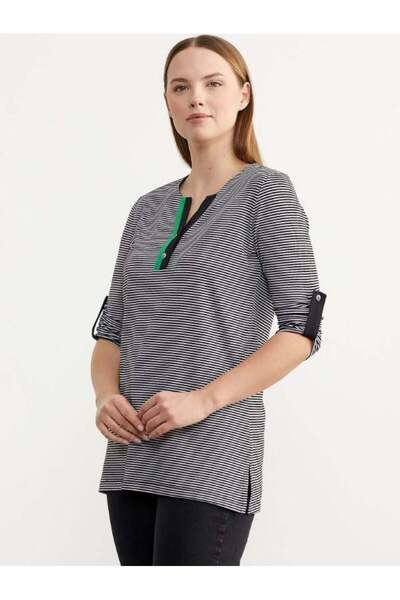 Sementa 60003 Çizgili Yaka Düğmeli Truvakar Kol Tshirt