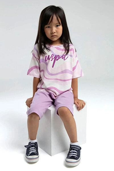 U.S. Polo Assn. Kiz Garson Capri Set - Cream/Purple Pink