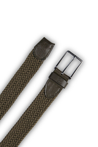 MFT Leather Design Genuine Leather Men's Knitted Flexible Belt – 3.5cm, Khaki |   9856