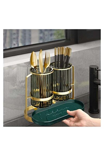 fulina Kitchen Utensil Holder Organizer,2 Detachable Plastic Green Cups with Iron Frame Utensil Caddies