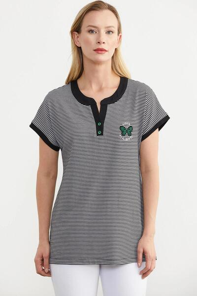 Sementa 75984 Çizgili Nakış Detaylı Tshirt