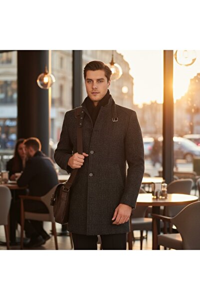 Frappoli Ανδρικό παλτό με χοντρή κοπή - Ριμπ γιακά, Standard Fit