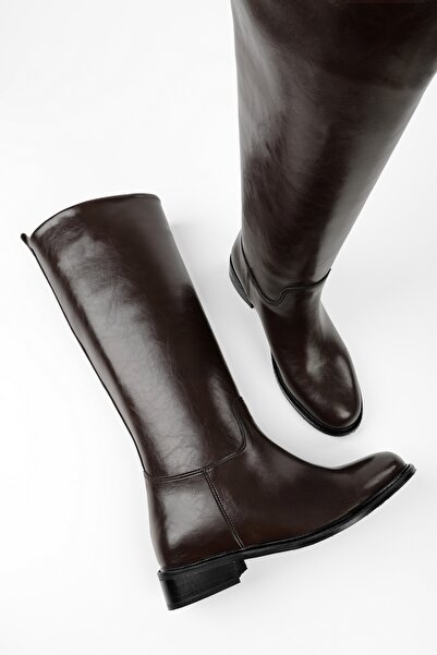 Shoeberry Cizme de călărie din piele maro din dantelă