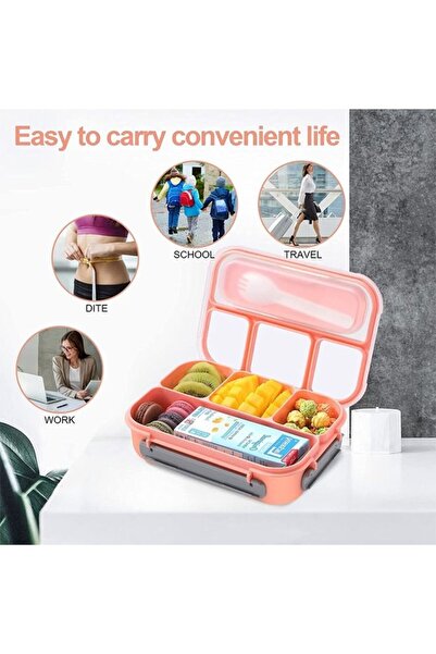 fulina Lunch Box ,1300ML-4 Compartment Bento Lunch Box, BPA Free Pink Polypropylene 22.6x16.1x6.5 cm