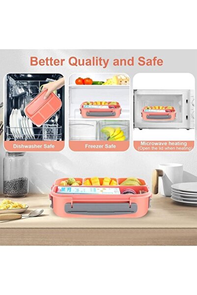 fulina Lunch Box ,1300ML-4 Compartment Bento Lunch Box, BPA Free Pink Polypropylene 22.6x16.1x6.5 cm