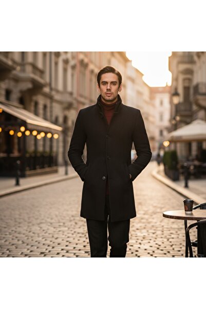 Frappoli Ανδρικό παλτό με μοτίβο κανονική εφαρμογή με πολύ χοντρό φερμουάρ και λεπτή γούνα μέσα