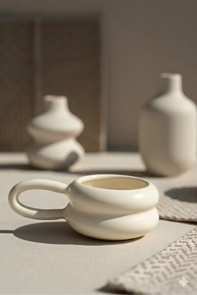 DİVAYS El Yapımı Seramik Casual 2 Halkalı Handmade Mug  Kupa Fincan Tasarım M...