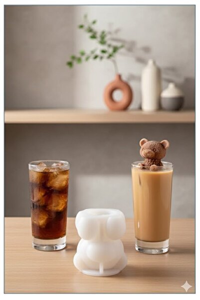 DİVAYS Silikon Ayı Şekilli Buz Kalıbı Buzluk 3 Boyutlu Kahve Kokteyl Içecek S...