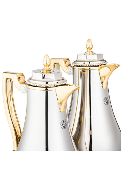 Dania ✨Al Saif Thermos Set–2 Pieces, Shiny Nickel with Gold Accents | Premium Glass Liner for Heat