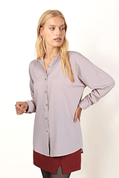 armonika Women's Beige Oversize Long Basic Shirt ARM-22Y001118