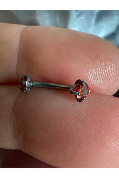 Bylin Cerrahi Çelik Kırmızı Zirkon Taşlı Muz Piercing/ Rook, Snog, Kaş, Helix...