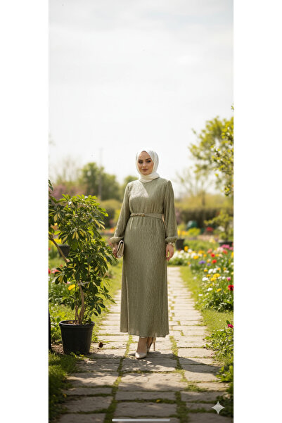 QSS Yeşil Dokulu Abiye Elbise