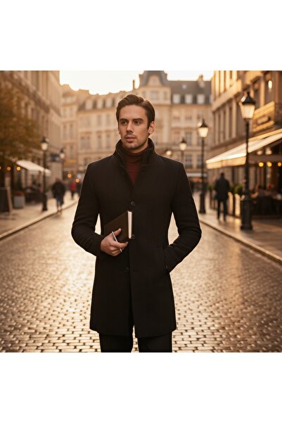 Frappoli Ανδρικό παλτό με μοτίβο κανονική εφαρμογή με πολύ χοντρό φερμουάρ και λεπτή γούνα μέσα