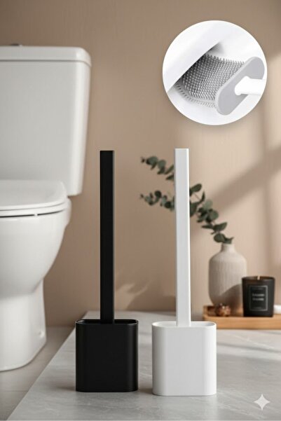 DİVAYS Set de 2 perii de toaletă din silicon de culoare albă și neagră Set de...