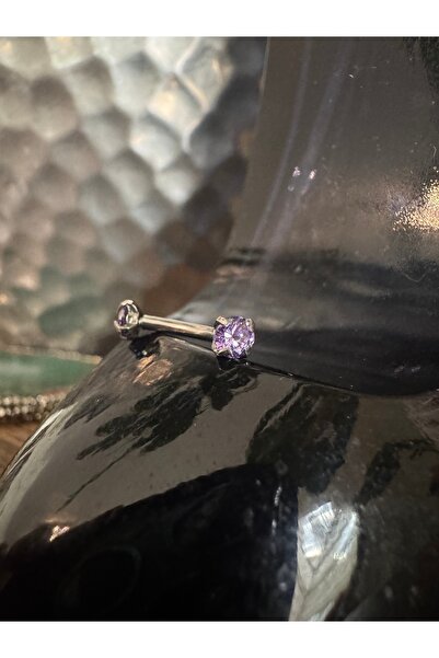 Bylin Cerrahi Çelik Mor Zirkon Taşlı Muz Piercing/ Rook, Kaş, Snog - 16g