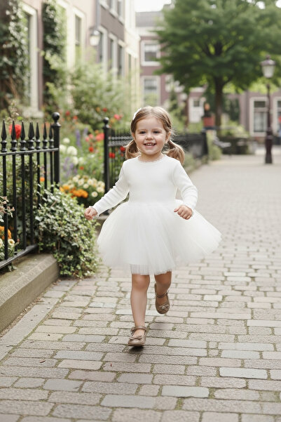 Milangel Beyaz Tütü Etekli Kız Çocuk Balerin Elbise