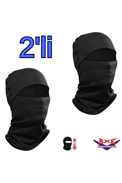 AXE SPORTSWEAR Unisex 2'li Kışlık Siyah Ince Rüzgar Geçirmez Termal Kar Maske...