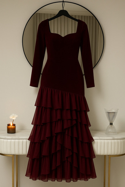 Ron Luxurious evening dress with a distinctive bodice and chiffon overlay – an elegant design for special occasions