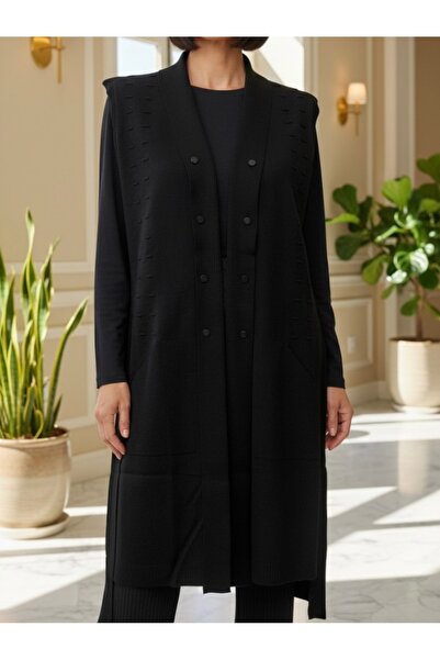 TEK Стильний трикотажний жилет з ґудзиками для молоді / Чорний