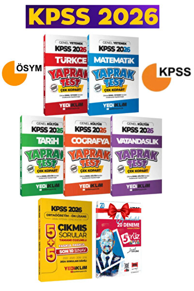 Yediiklim Yayınları KPSS 2026 Türkçe Matematik Tarih Coğrafya Vatandaşlık Yap...