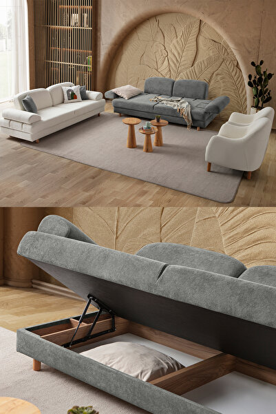 Eymense Aries Yataklı Sandıklı Koltuk Takımı 3+3+1+1 Antrasit