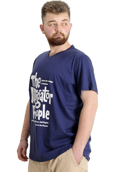 ModeXL Mode Xl Великий розмір Чоловіча футболка з V-подібним вирізом Alligator Indigo