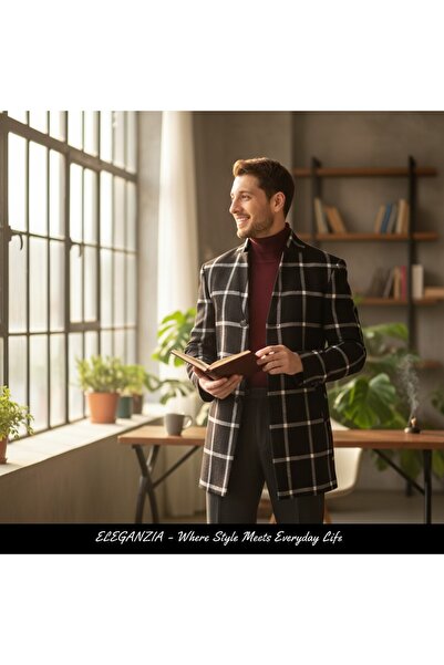 Frappoli Μοντέρνο καρό ανδρικό παλτό με κανονική εφαρμογή με όρθιο γιακά