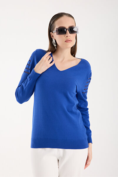 Moda Days Women's Long Navy Blue Colored Blouse Oversized Stretch Fabric Product