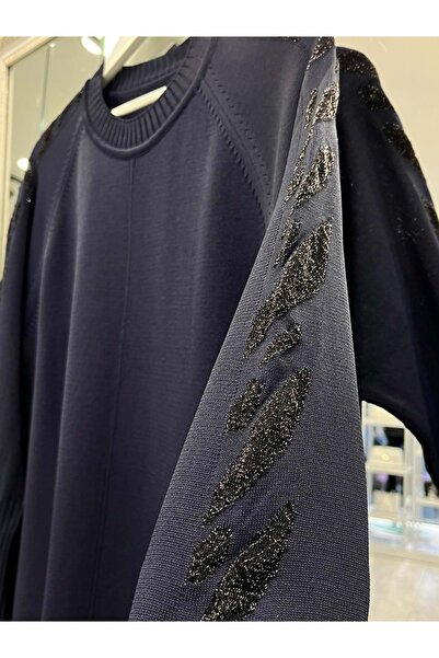 MRM MERAM BUTİK Dna Silvery Sleeve Mercerized Tunic - Navy Blue - 2